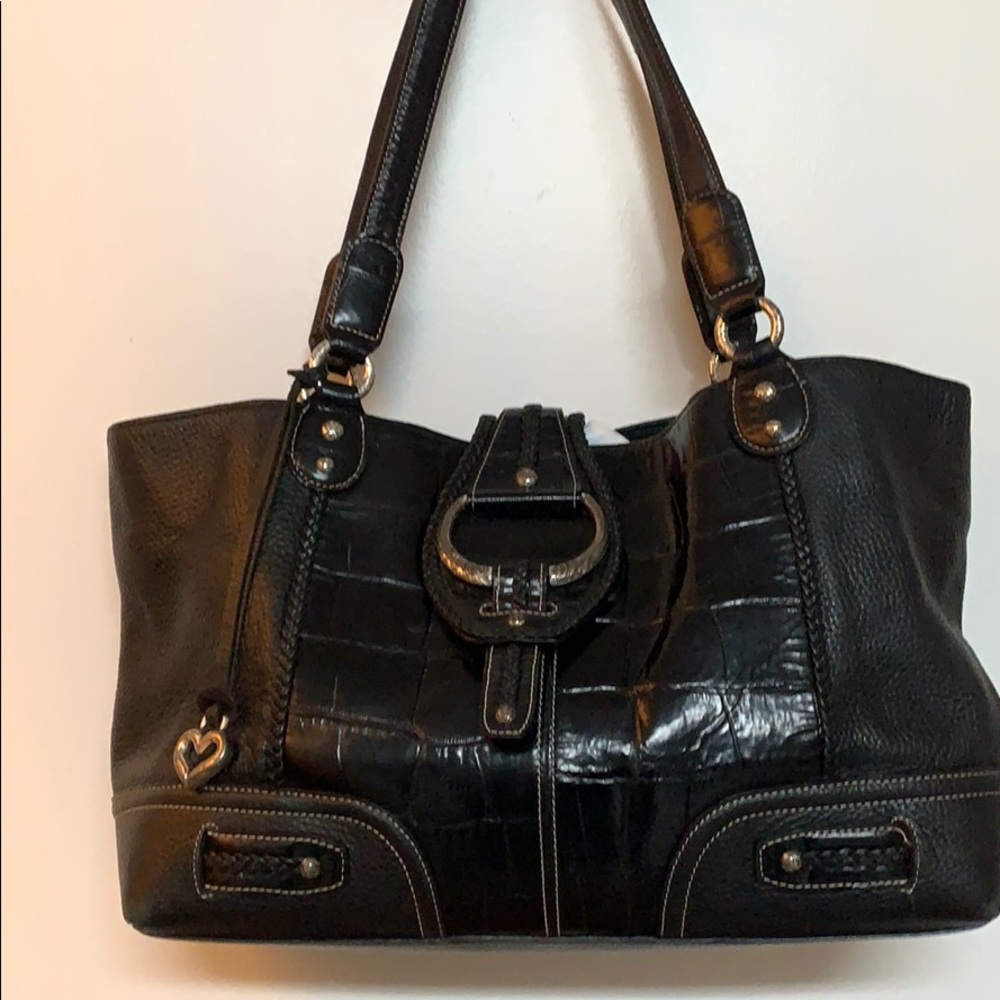 Brighton Black Leather large bag w/ Silver finish